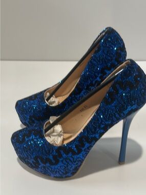 Blue Glitter Platform Stiletto Pumps 6.5